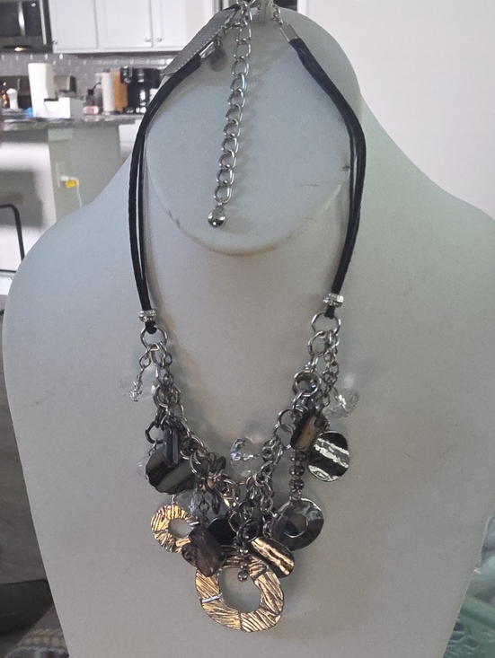 Chico's Jewelry - Chico's Black and Silver Mixed-Chain Statement Necklace